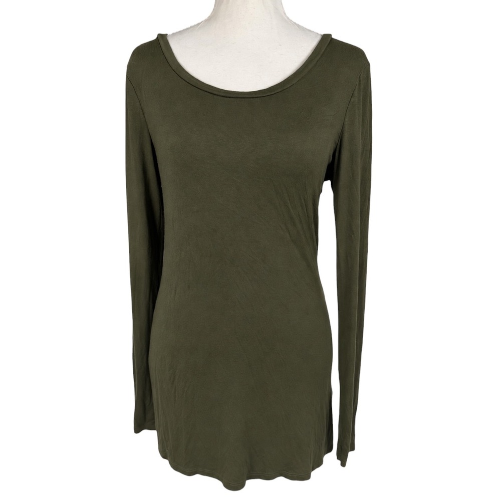 Cupio Long Sleeve Top Womens Small Olive Green Viscose Scoop Neck Casual Basic